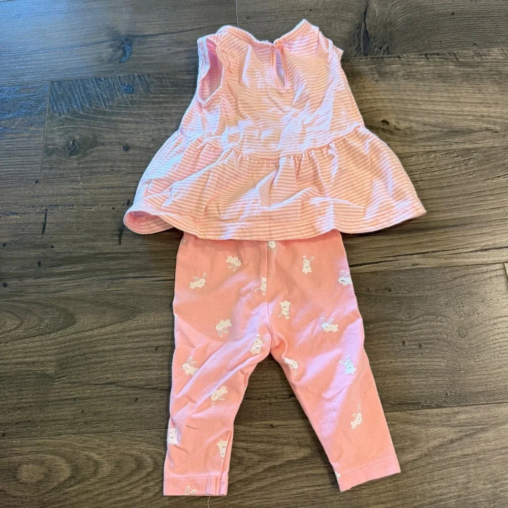 Just One You by Carters Baby Girls Pink‎ Stripe Bunny Peplum Top Leggings Set 3M